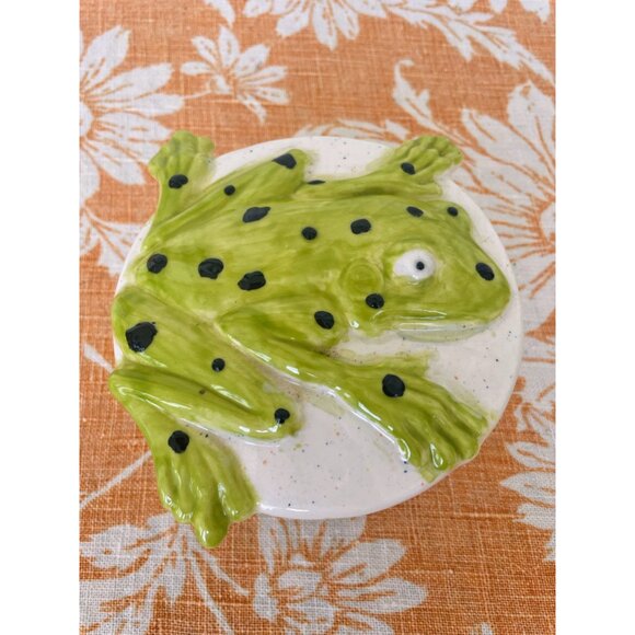 Vintage 1970s Retro Ceramic Frog Trinket Box With Lid - Picture 8 of 11
